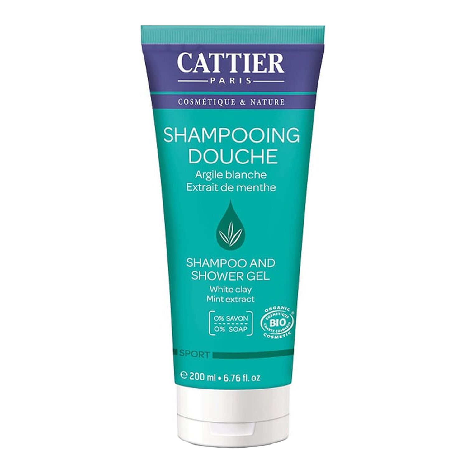 Cattier Shampooing Douche Sport Argile Blanche & Extrait de Menthe 200 ml