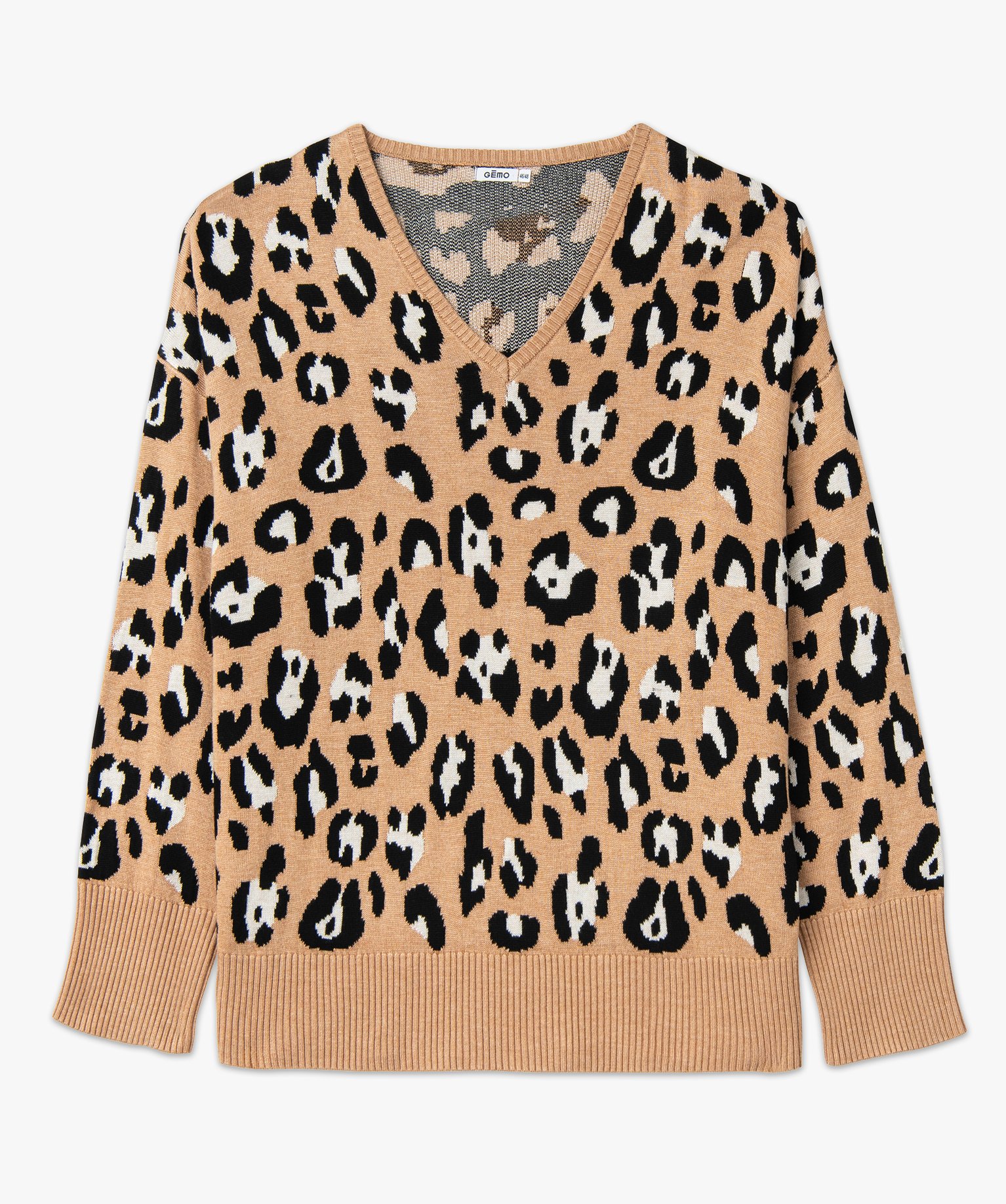 Pull imprimé à col V femme grande taille imprime | GEMO