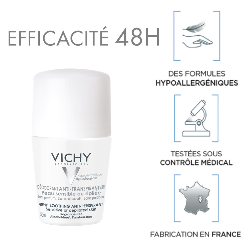 Vichy Déodorant anti-transpirant 48h - roll-on - Peau sensible Déodorant