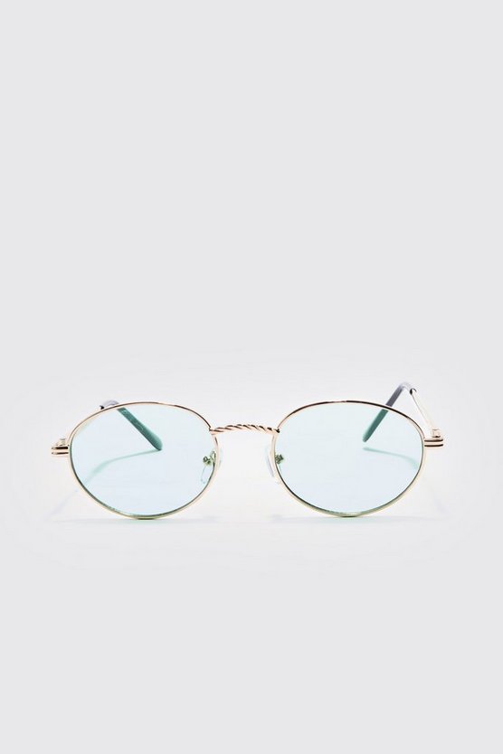 Grüne ovale Sonnenbrille mit Metall-Gestell