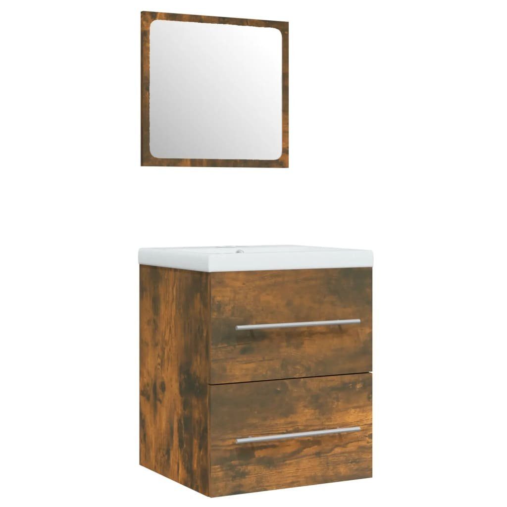 vidaXL Badezimmerspiegelschrank Waschbeckenschrank mit Einbaubecken Räuchereiche Holzwerkstoff (2-St)