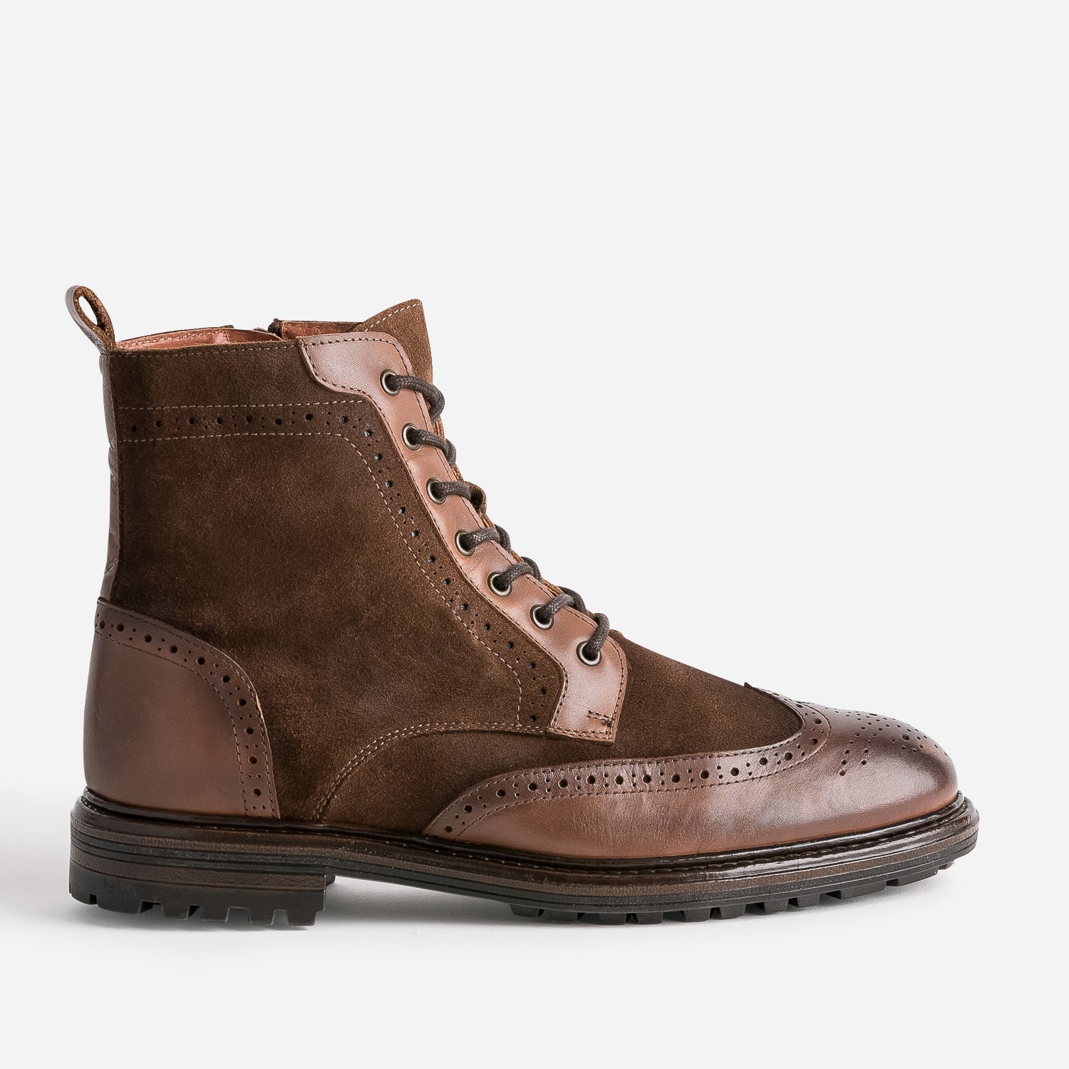 Bottine à lacets marron en cuir à bout fleuri