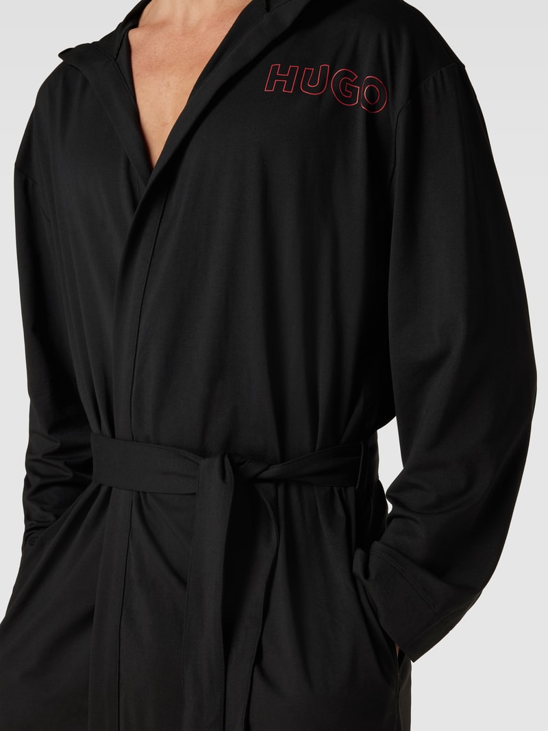 Bademantel mit Label-Print Modell 'Unite' in schwarz