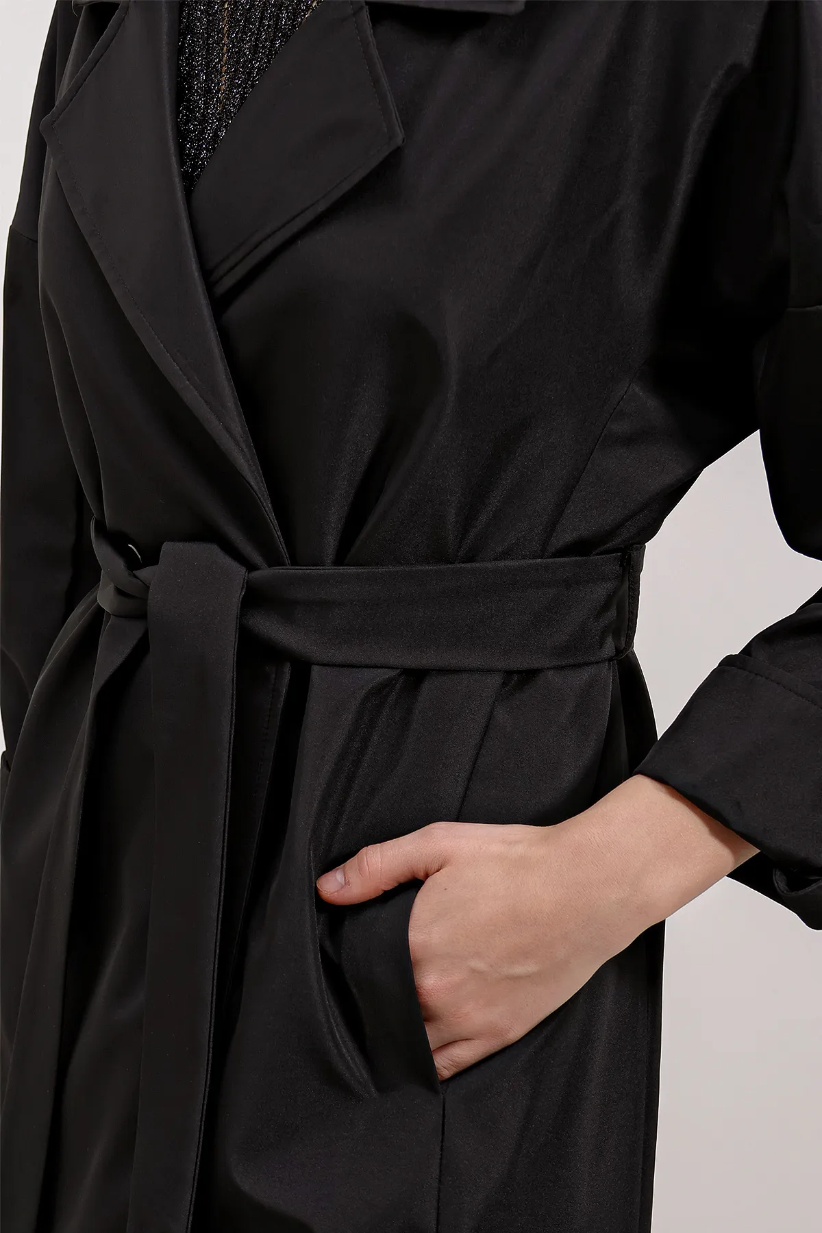 Bigdart  9104 Zweireihiger, mit Kragen gefütterter Trenchcoat – Schwarz