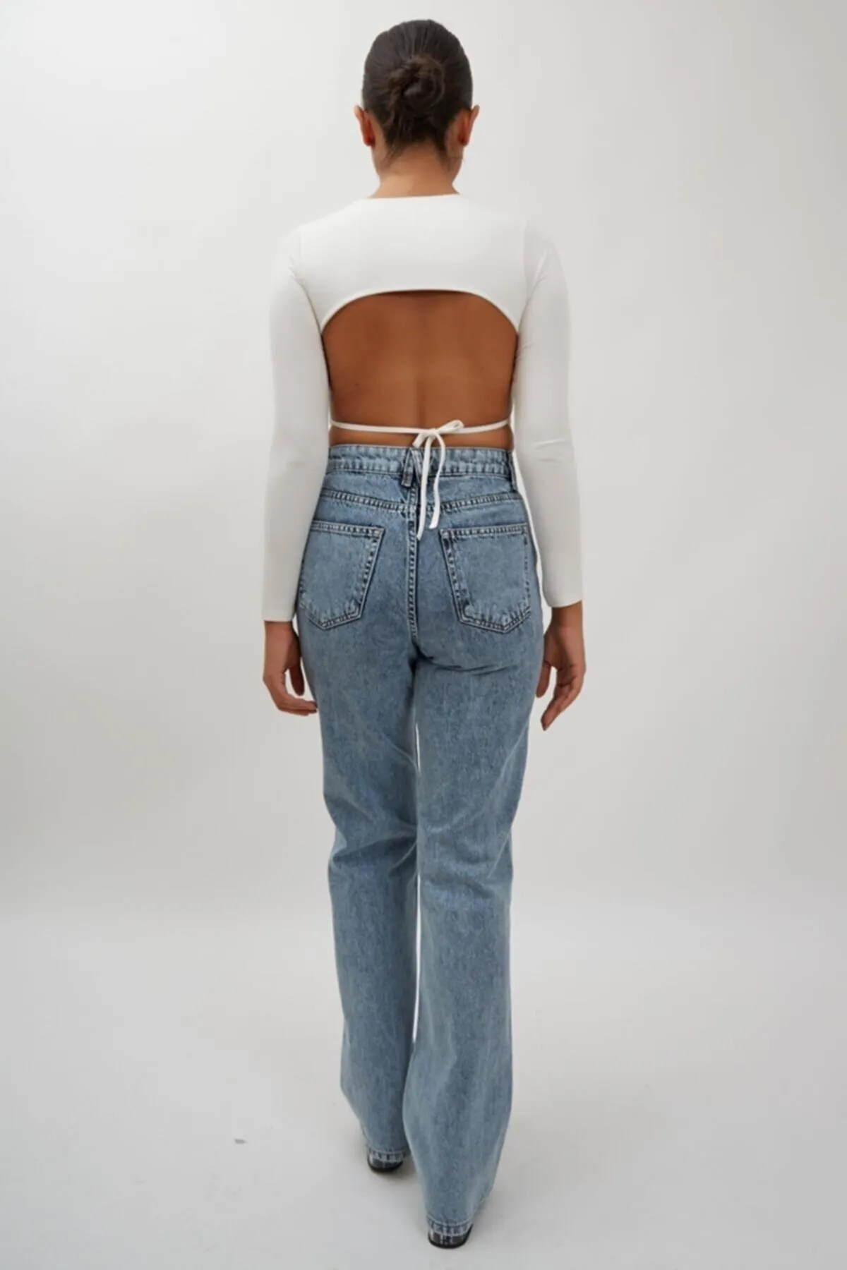 Ramrod  Amanda 90er Jahre Snow Wash Blue Lycra Super High Waist Loose Jeans Palazzo-Hose