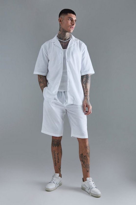 Tall Leinen-Hemd & Shorts in Weiß
