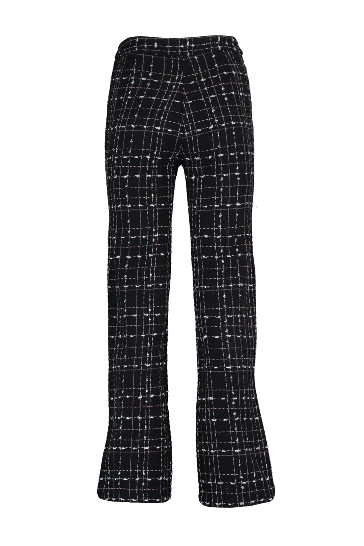 Trendyol Collection  Schwarze gewebte Hose mit hoher Taille und Karomuster aus Tweed und Zigaretten-Tweed TWOAW23PL00046