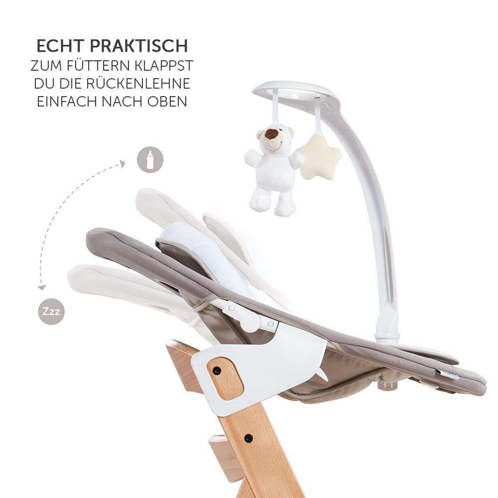 Hauck Hochstuhl Beta Plus Natur - Newborn Set Deluxe (Set, 5 St), Holz Babystuhl ab Geburt, Aufsatz für Neugeborene, Sitzkissen, Tisch