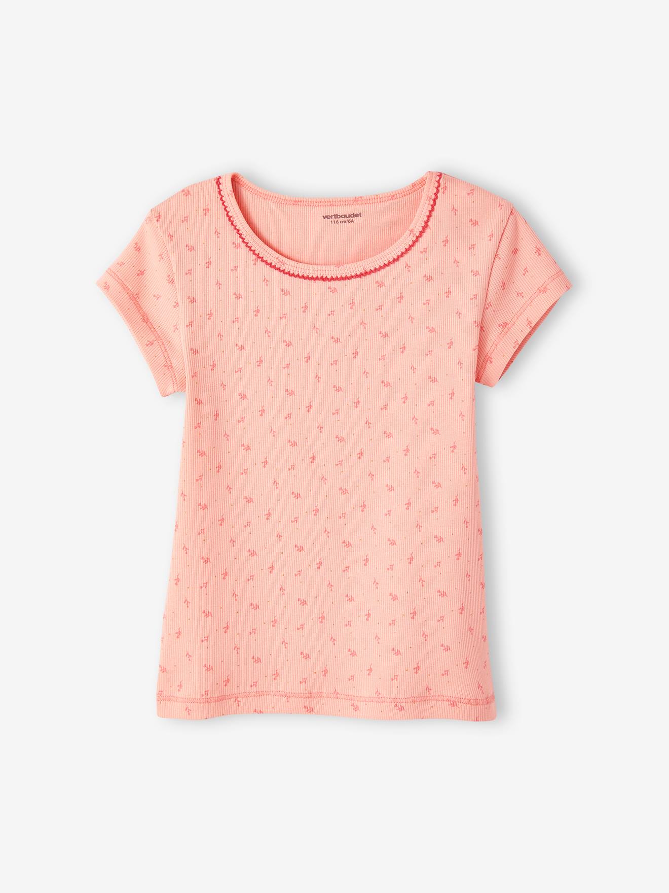 Lot de 3 T-shirts fantaisie manches courtes en maille côtelée fille rose nude