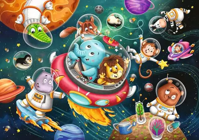 Kinderpuzzle ab 3 Jahren - Tiere im Weltall - 12 Teile