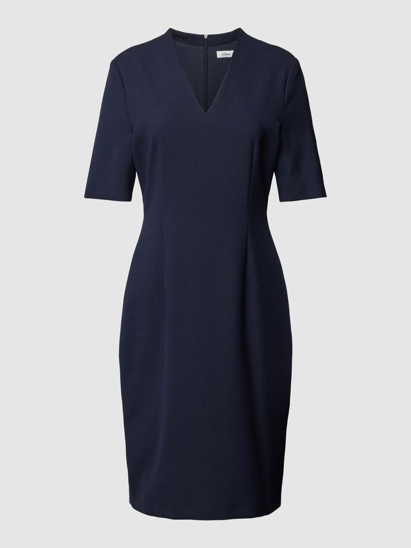 Knielanges Kleid mit V-Ausschnitt in marineblau