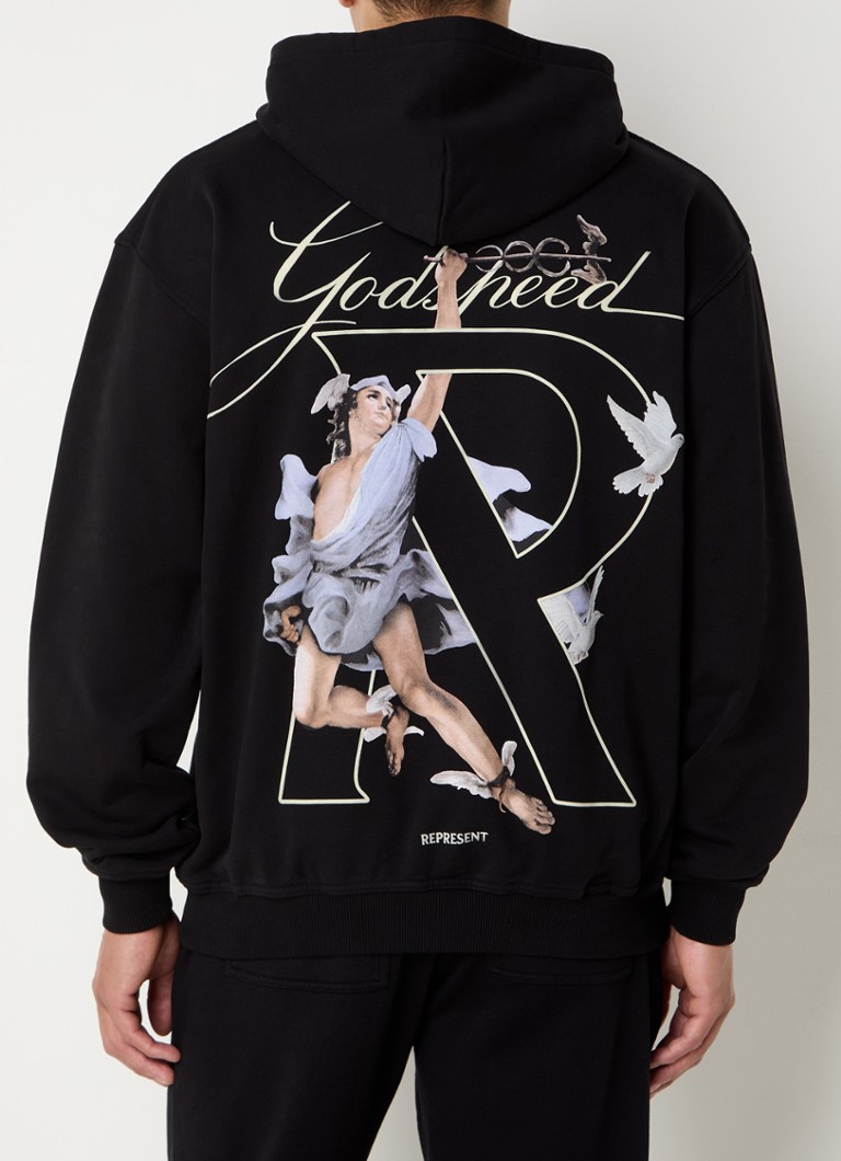 Represents Hermes hoodie with logo and backprint