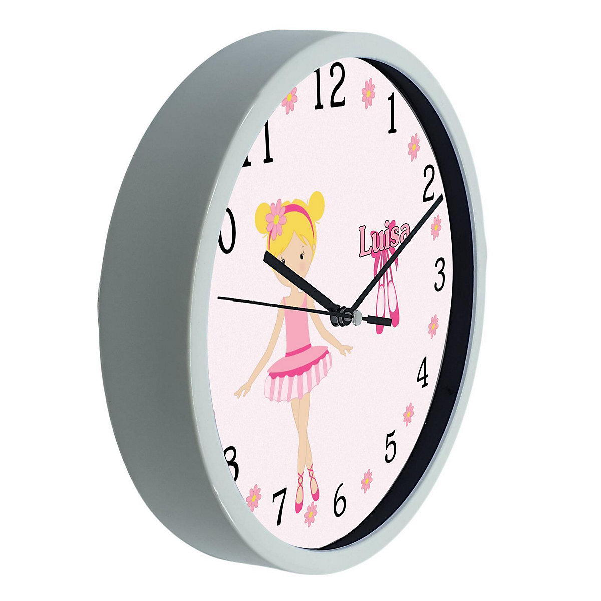 Kinder Wanduhr laufruhig personalisiert mit Name Balerina
