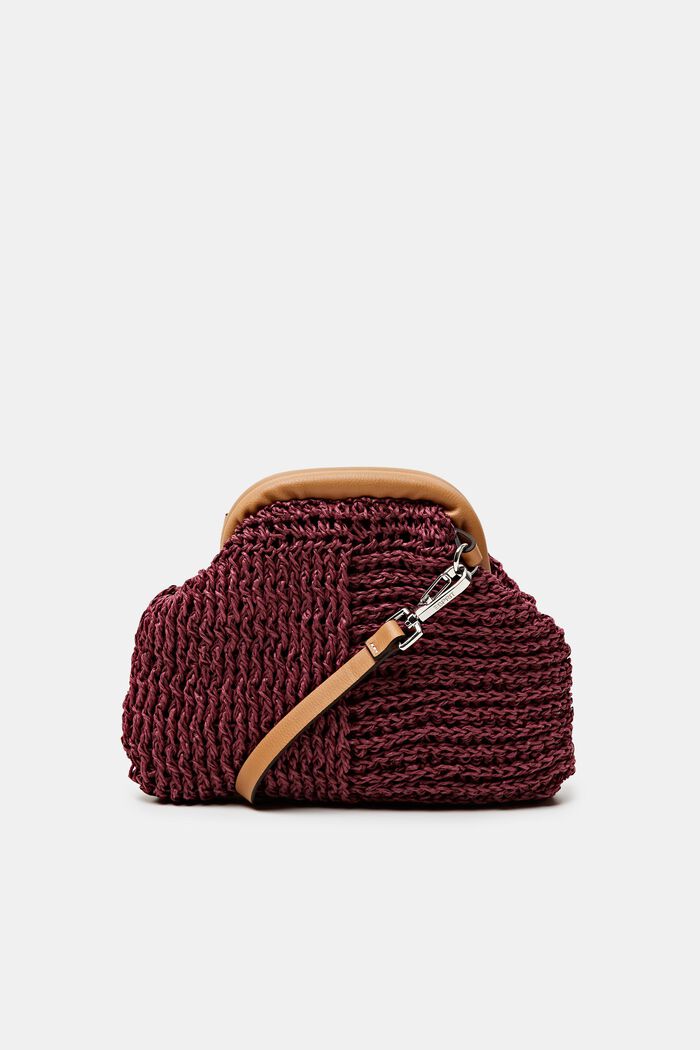 Schultertasche aus Bast mit Details in Lederoptik