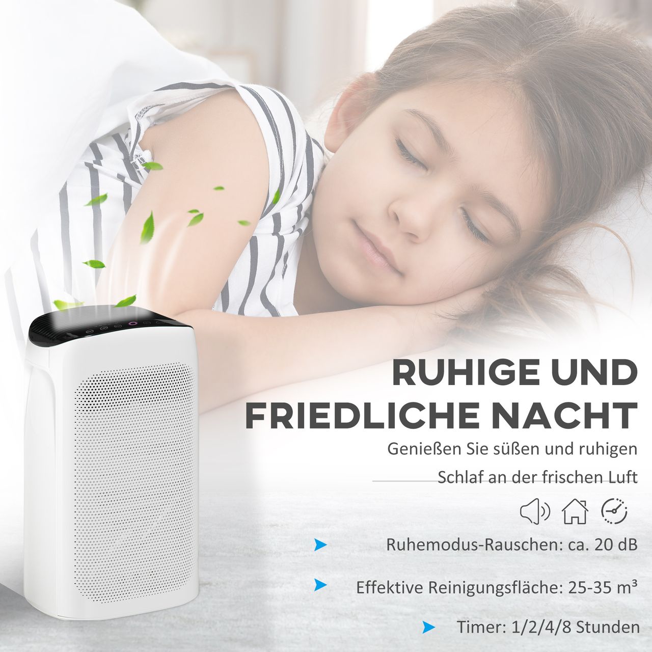HOMCOM Luftreiniger mit HEPA Filter für bis zu 25-35 m³ Air Purifier für Allergiker Raucherzimmer Staub mit leiser Schlafmodus Timer ABS 32,7 x 22 x 55,8 cm