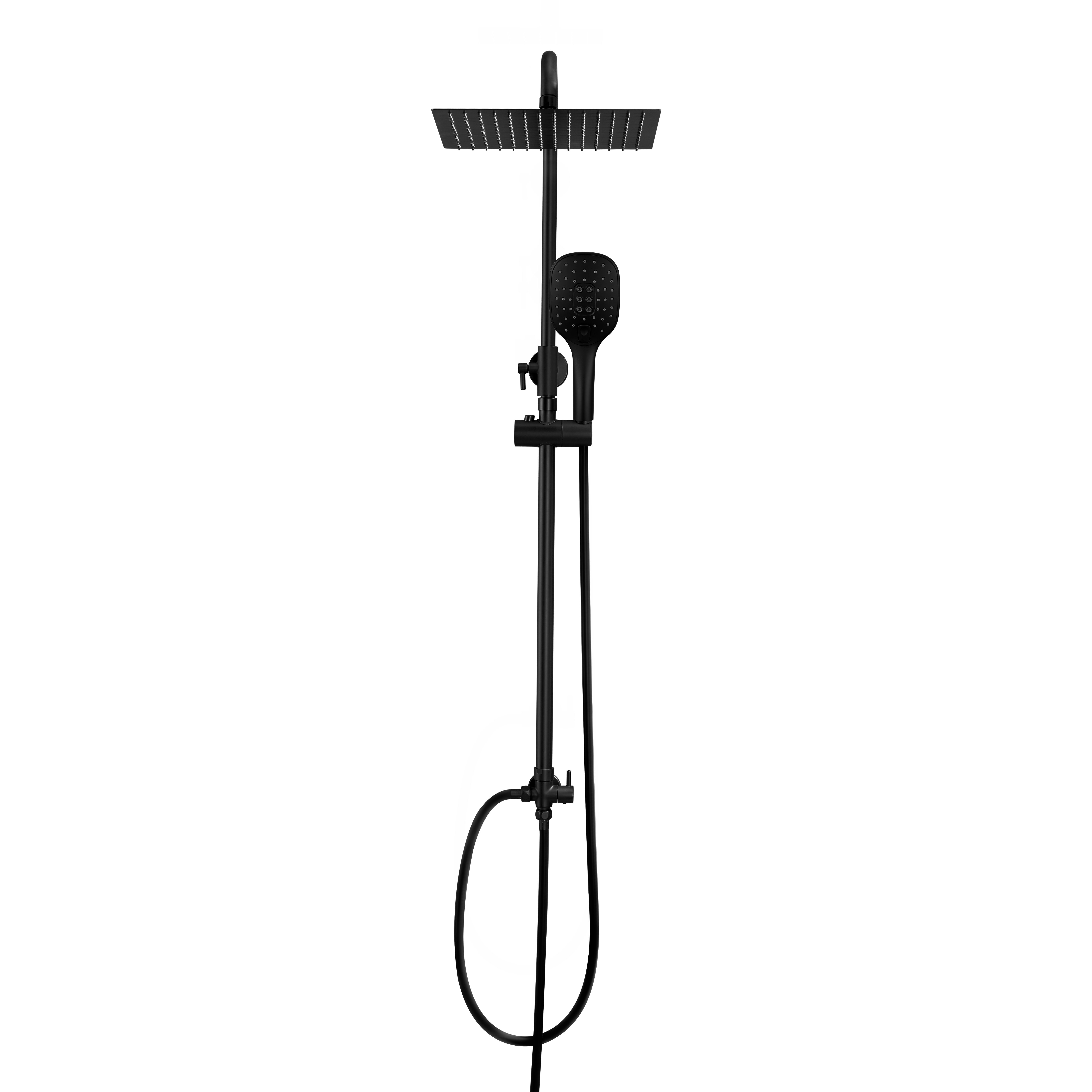 JOHO Brausegarnitur Duschsystem Duschset Dusche Schwarz Edelstahl, Höhe 114 cm, 3 Strahlart(en), Kopfbrause 2020cm, universell einsetzbar für vorhandene Löcher