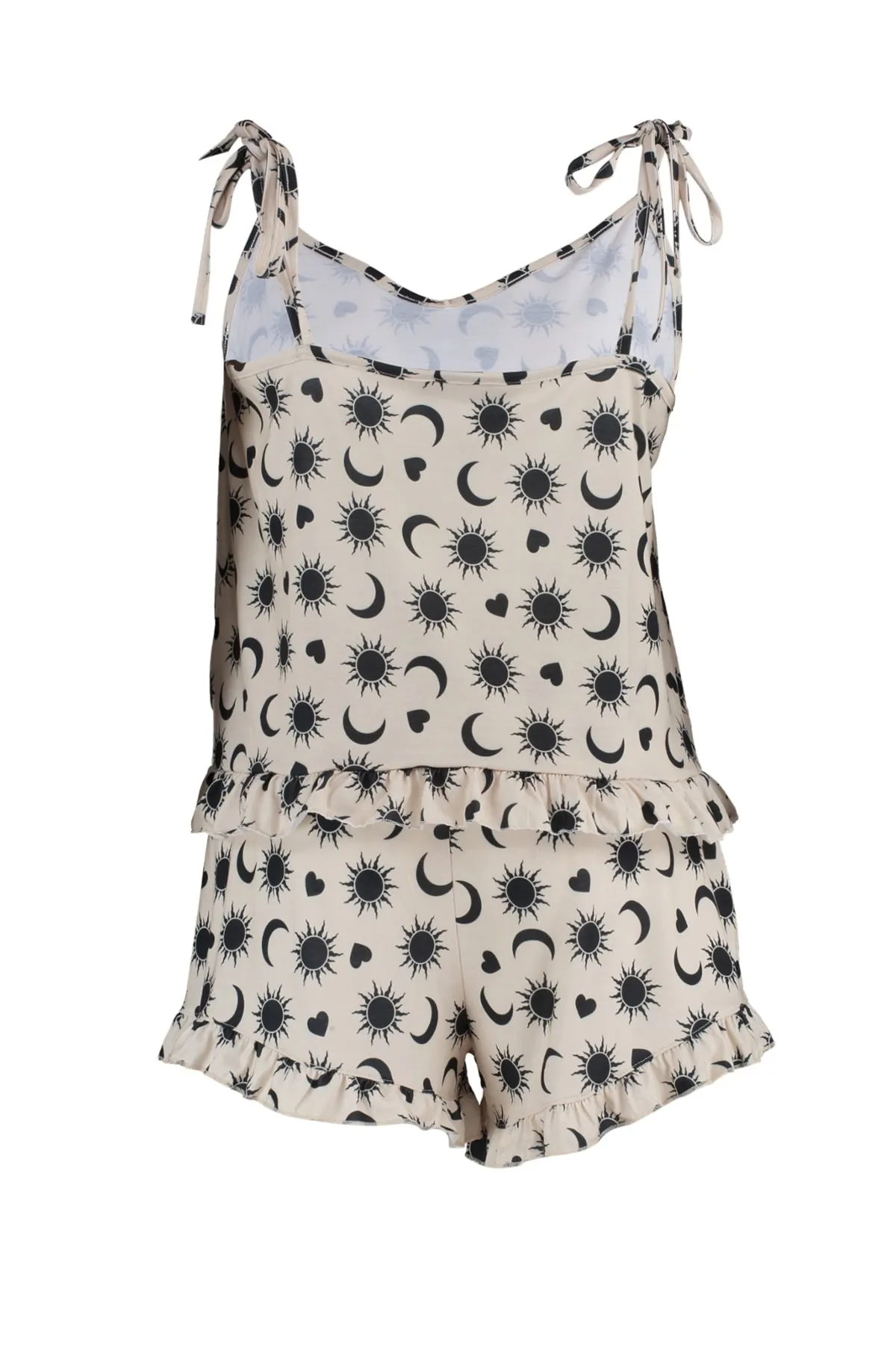 Trendyol Curve  Beiges gemustertes Strick-Pyjama-Set mit Trägern TBBSS22AI00000