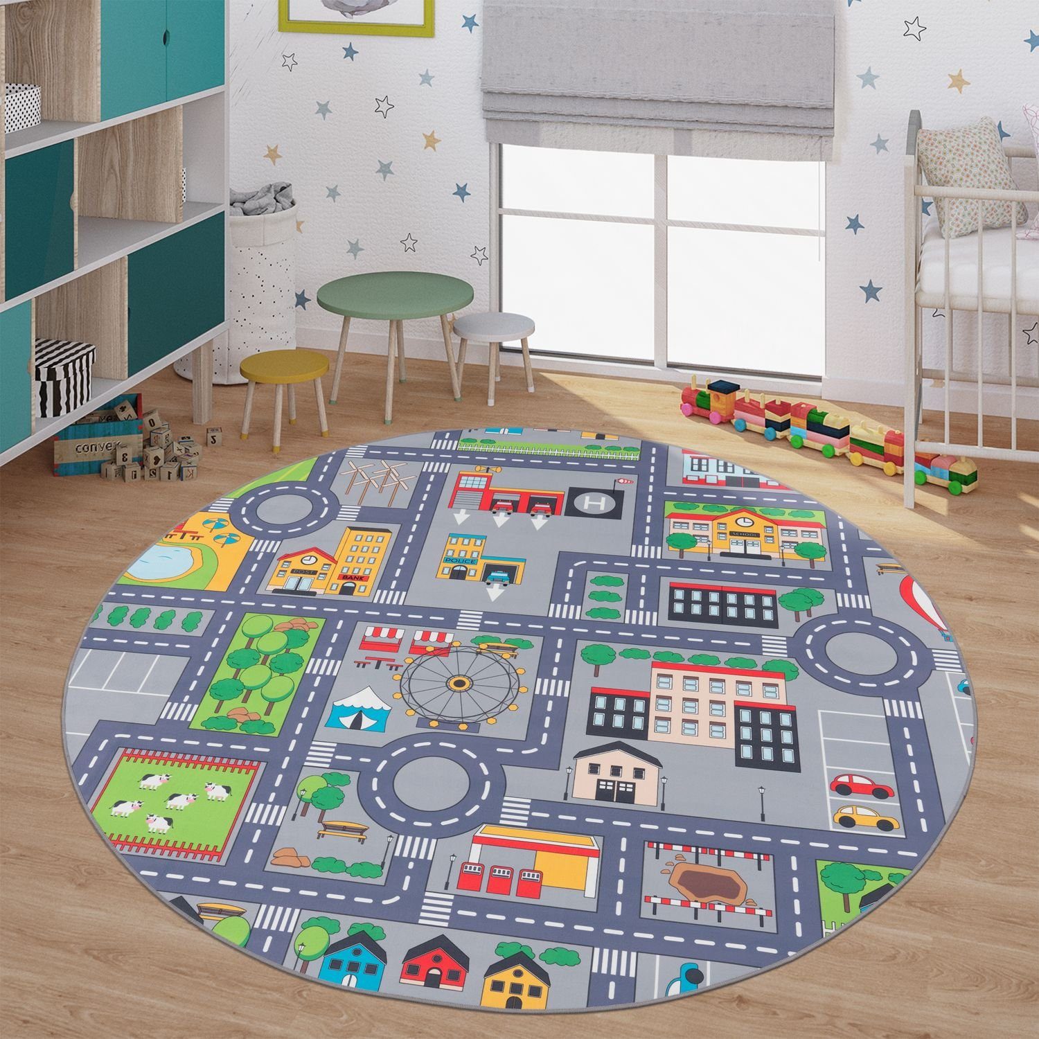 Kinderteppich Spielteppich Kinderzimmer Teppich Kinderteppich Auto Straßen, TT Home, rechteckig, Höhe: 9 mm
