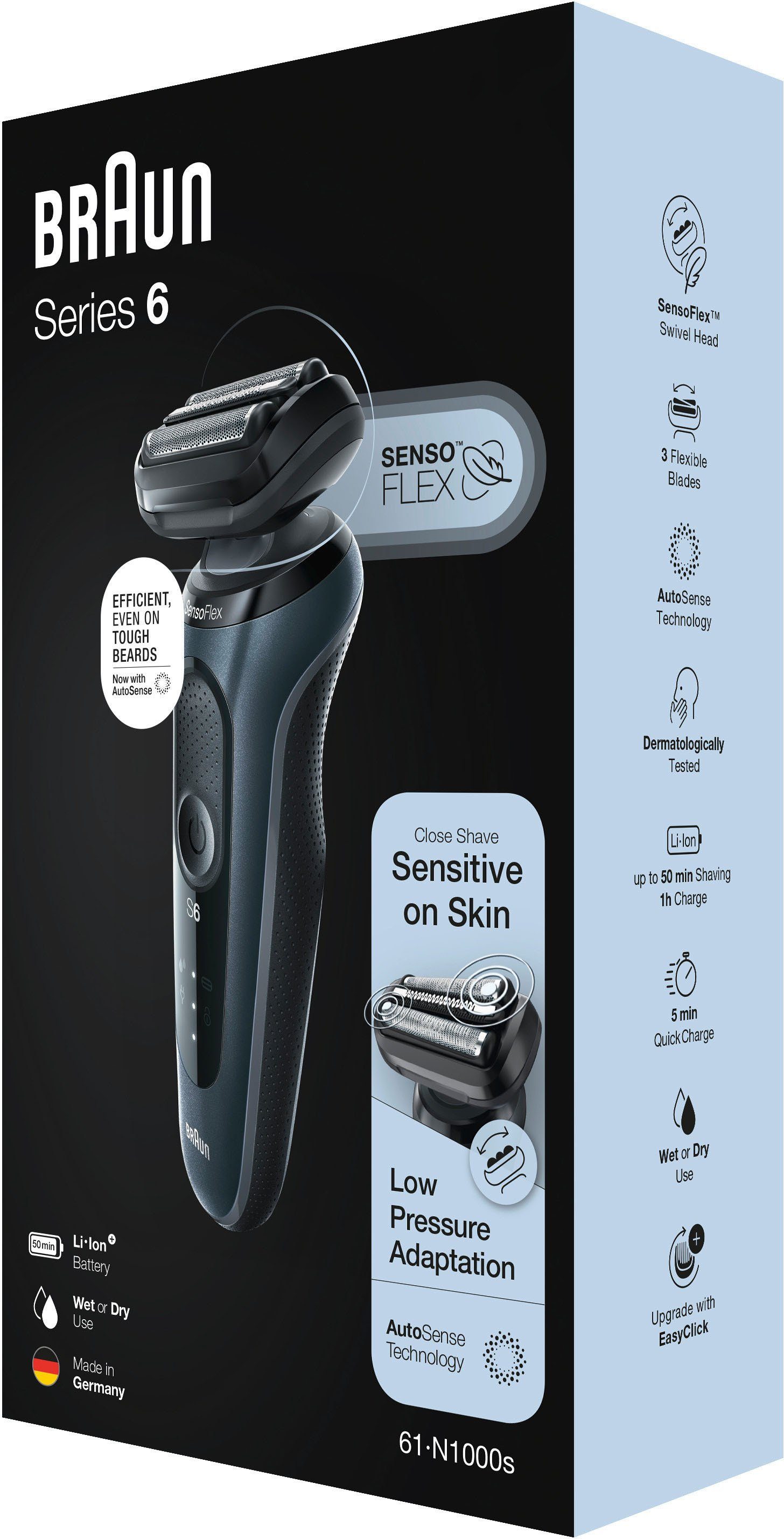 Braun Elektrorasierer Series 6 61-N1000s, Aufsätze: 1, SensoFlex, Wet&Dry