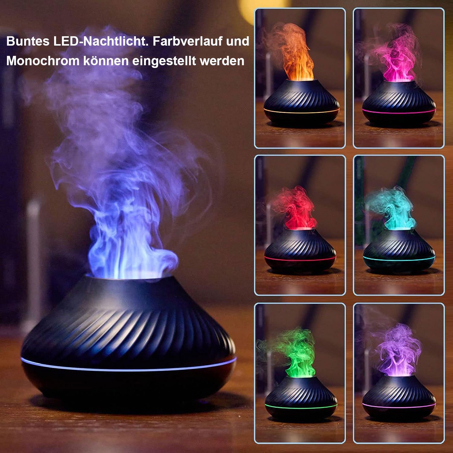 Sarfly Luftbefeuchter Flammen Aroma Diffuser, Ätherische Öle Diffuser 7-farbigem Nachtlicht