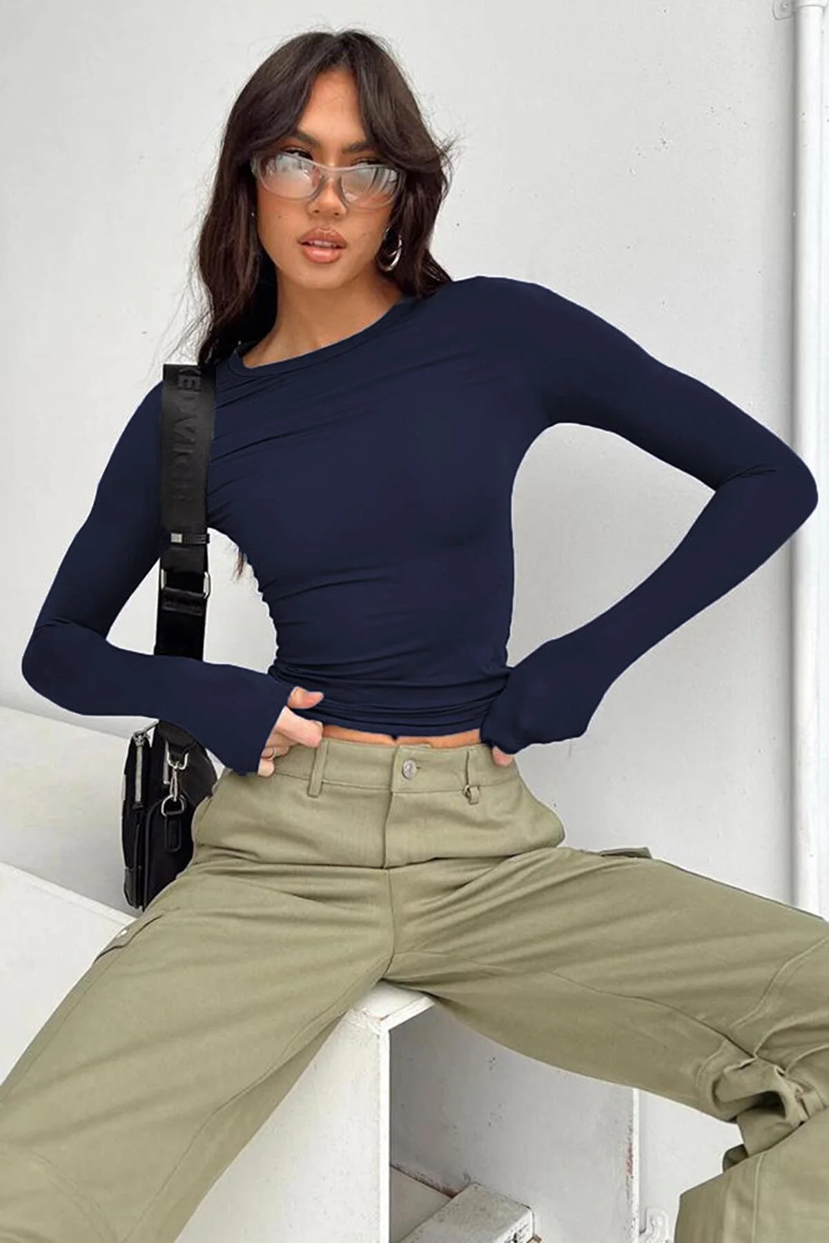 Madmext  Marineblauer Basic-Langarm-Body mit Rundhalsausschnitt MG1701