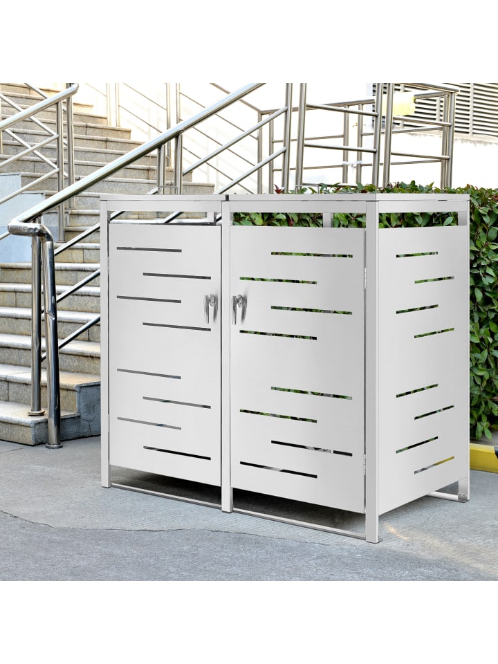 en.casa Mülltonnen Box Fahrenwalde für 2 Tonnen in Silber (B)132cm günstig kaufen onesize