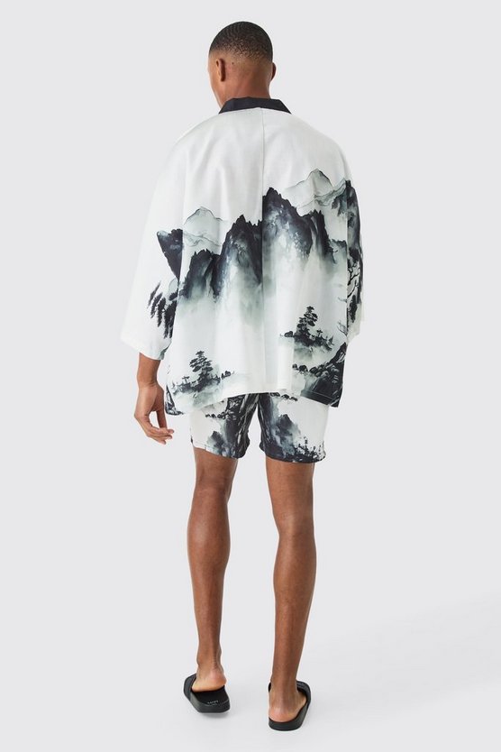 Oversize Kimono-Hemd und Badehose mit Print