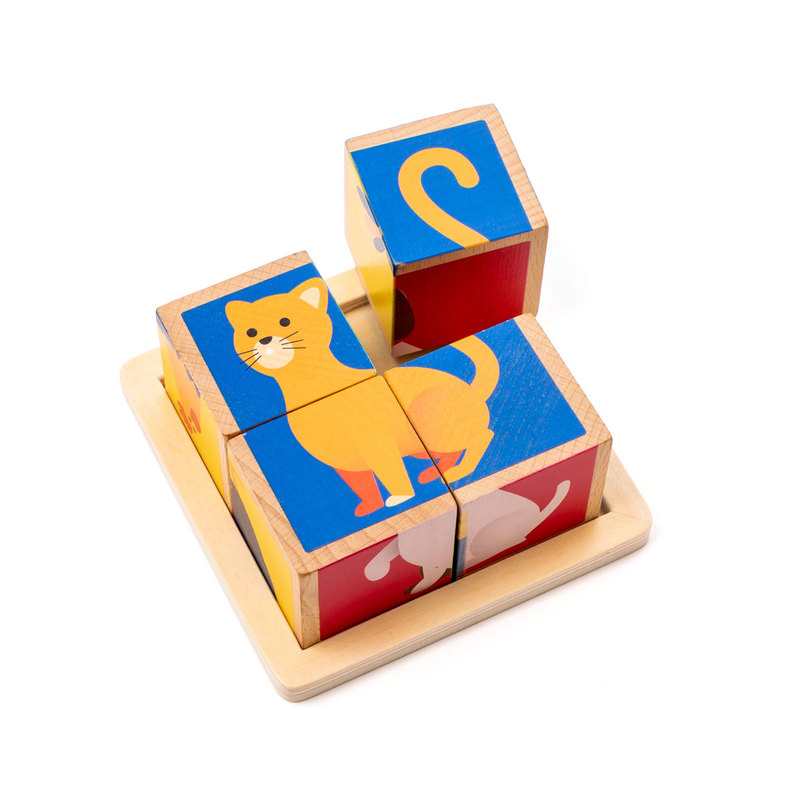 4 cubes puzzle en bois animaux Oxybul