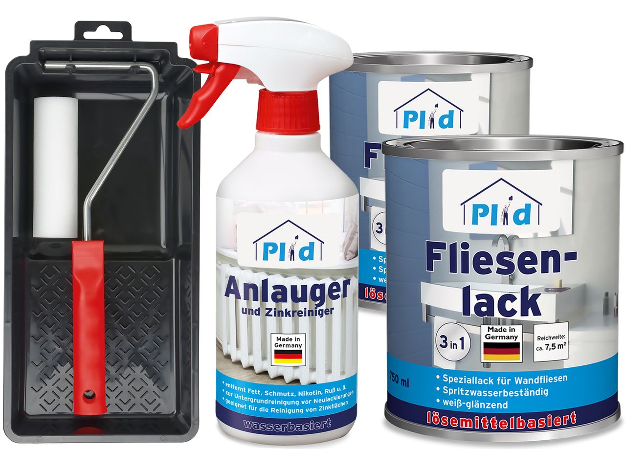 Plid Premium Fliesenlack Fliesen Lack  Fliesenfarbe Anlauger Lackierset Cremeweiß - Glänzend