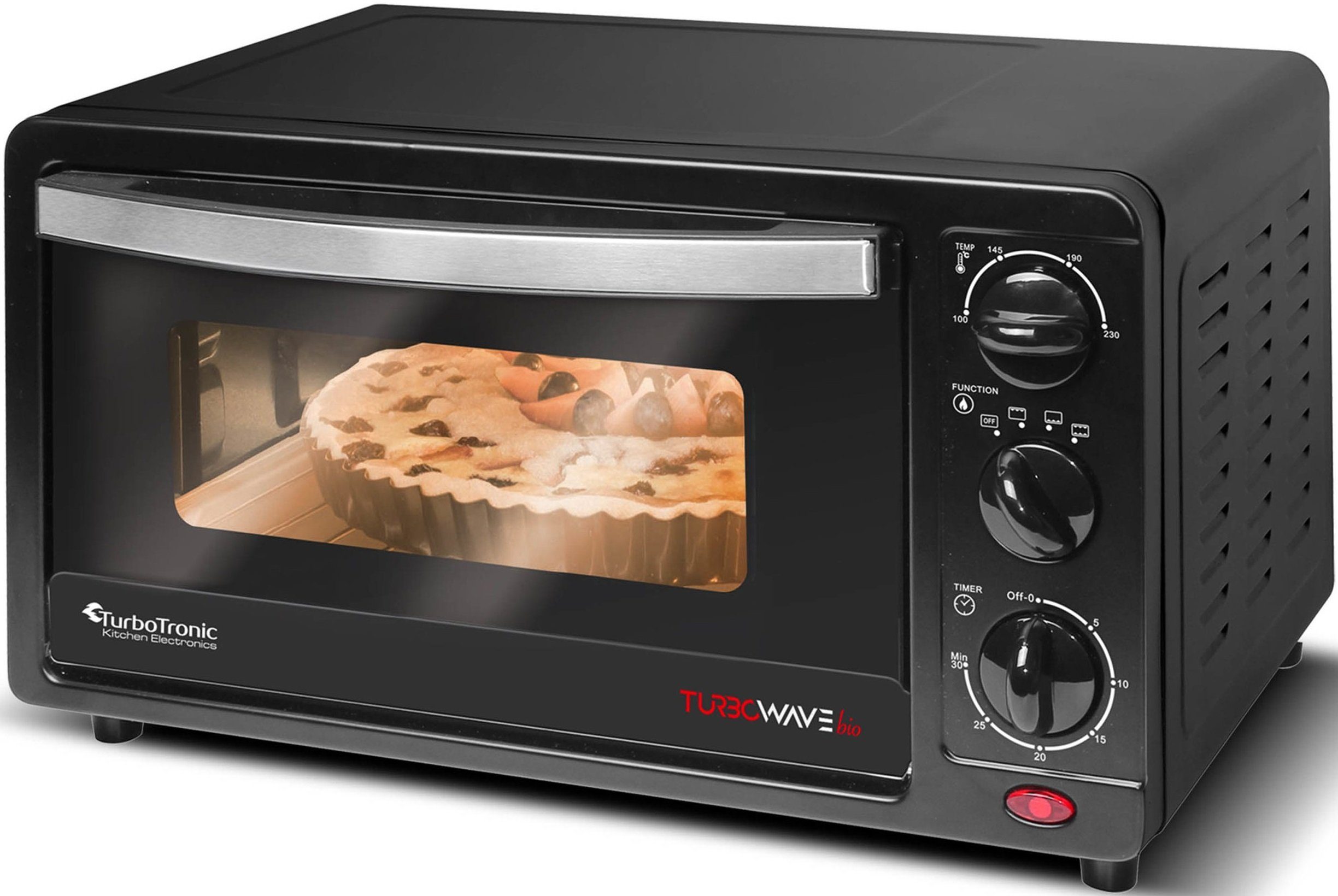 TurboTronic by Z-Line Minibackofen 14 Liter Schwarz, inkl. 1x Grillrost & 1x Backblech 1200W Camping, Pizzaofen 100-230°C Tischbackofen, Kleiner Ofen