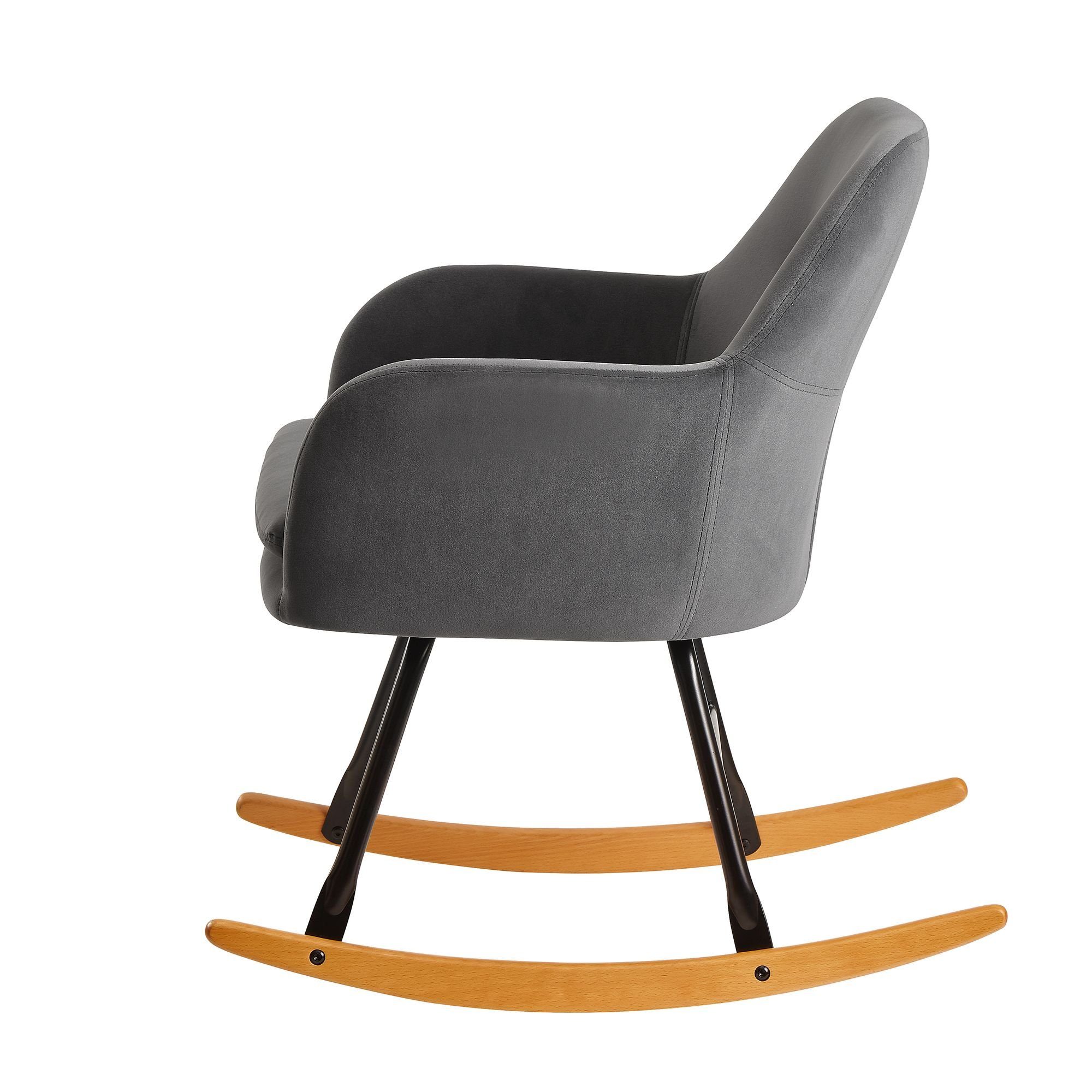 FINEBUY Schaukelstuhl FB23326 (Dunkelgrau 71x76x70cm Relaxsessel Samt Holz), Schaukelsessel Skandinavisch, Schwingsessel Modern