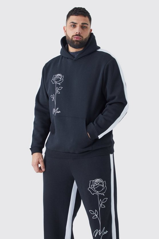 Plus Trainingsanzug mit Man Rosen-Print und Kapuze