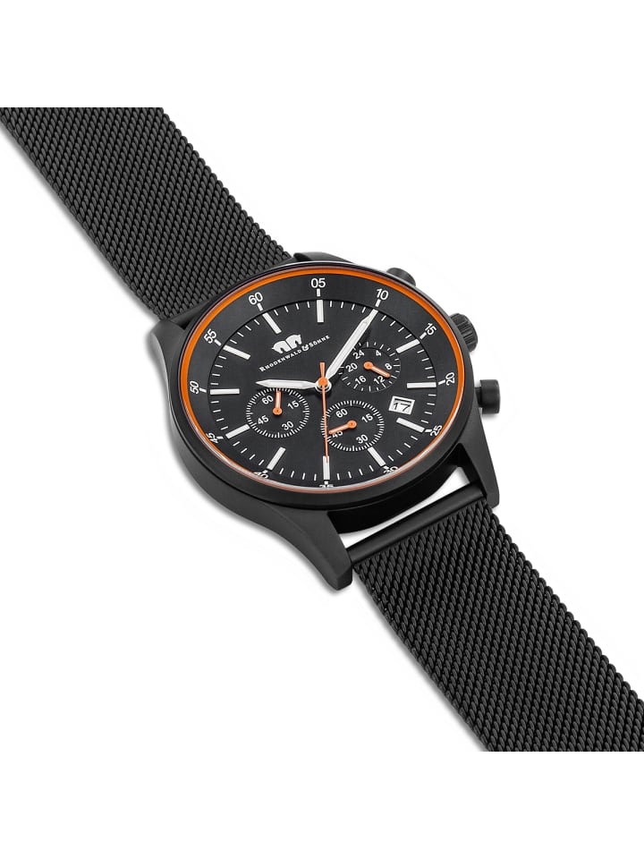 Rhodenwald & Söhne Herren Chronograph schwarz Edelstahl schwarz in schwarz günstig kaufen 23 cm