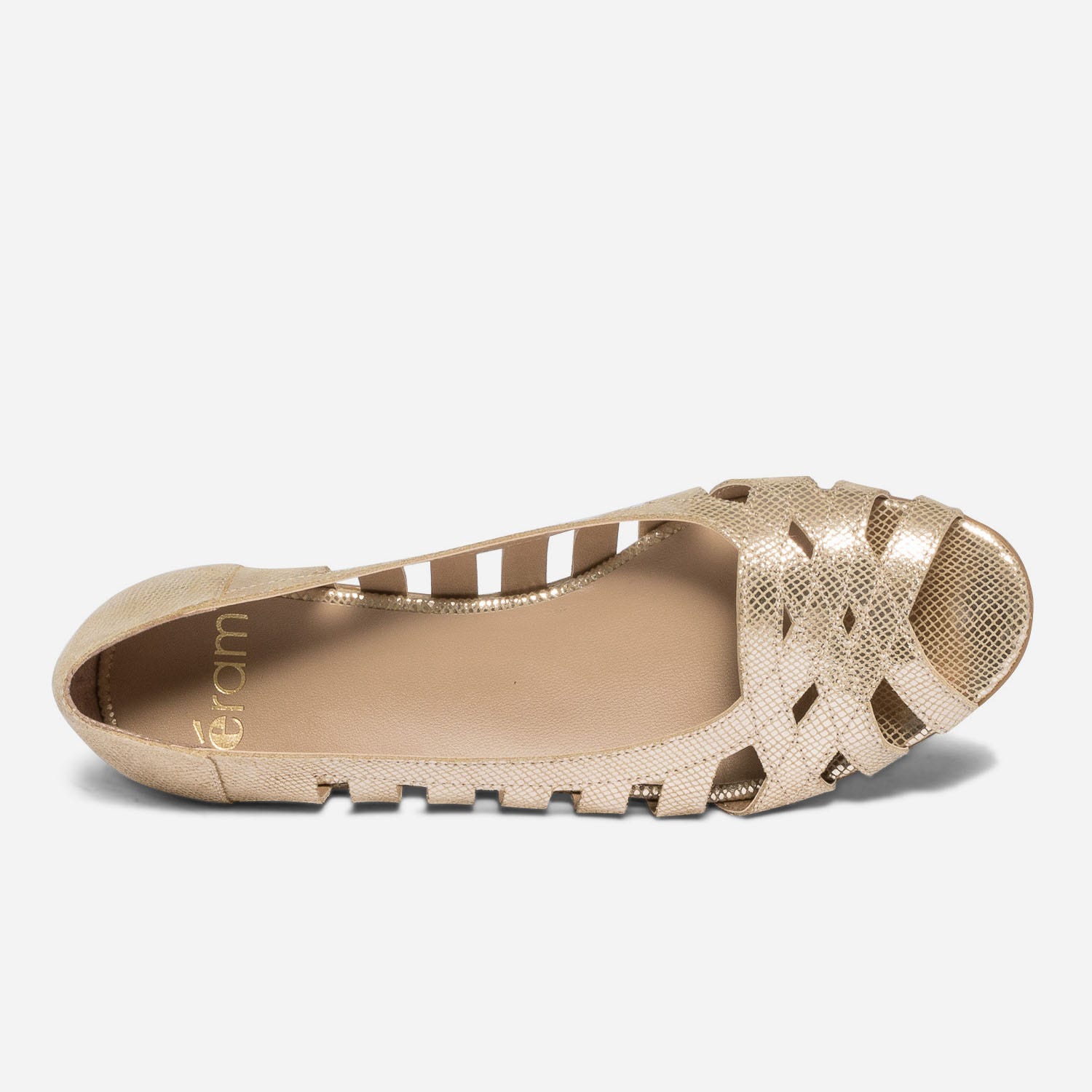 Ballerine open-toe dorée en cuir effet python