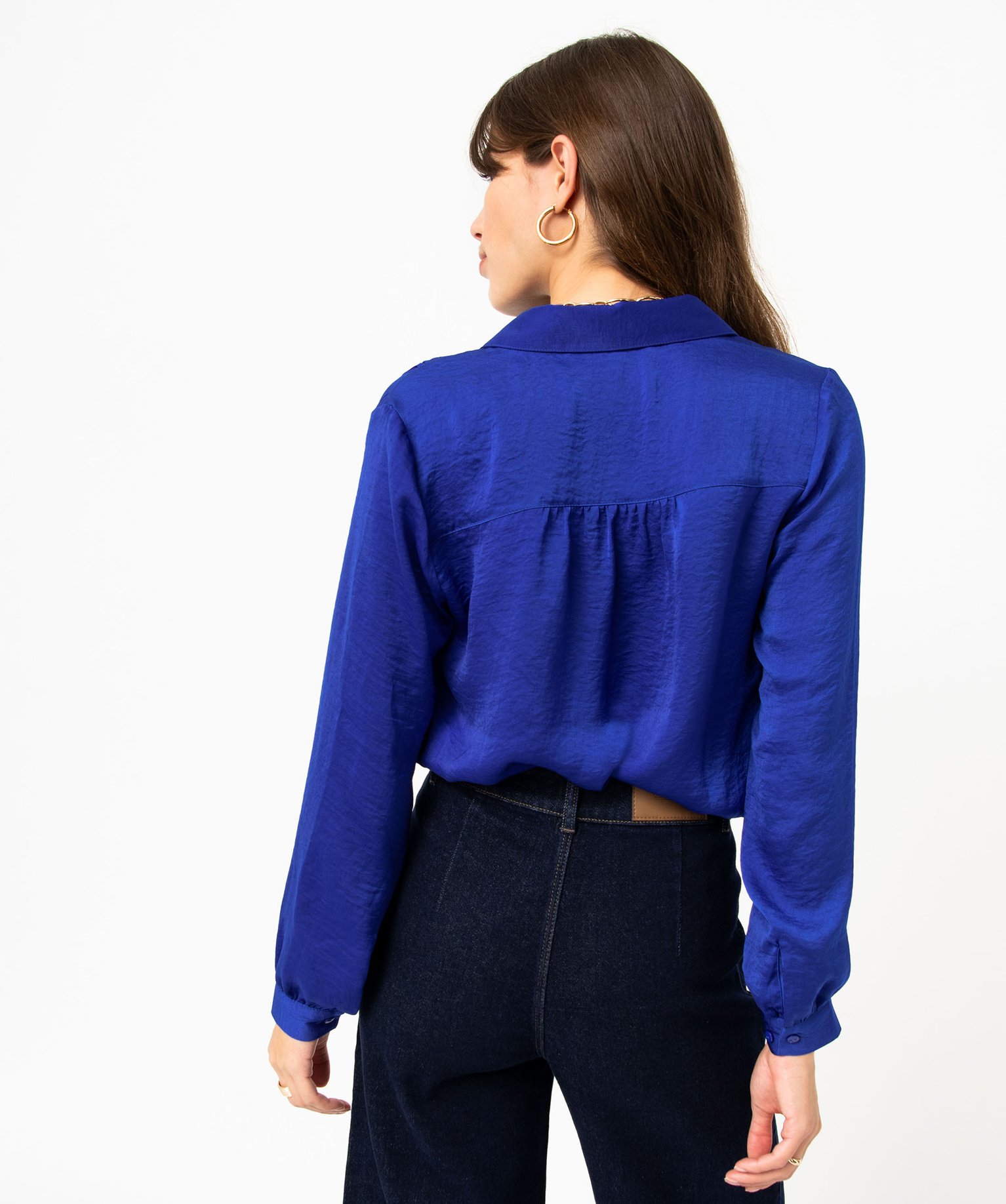 Chemise en satin à manches longues femme bleu | GEMO