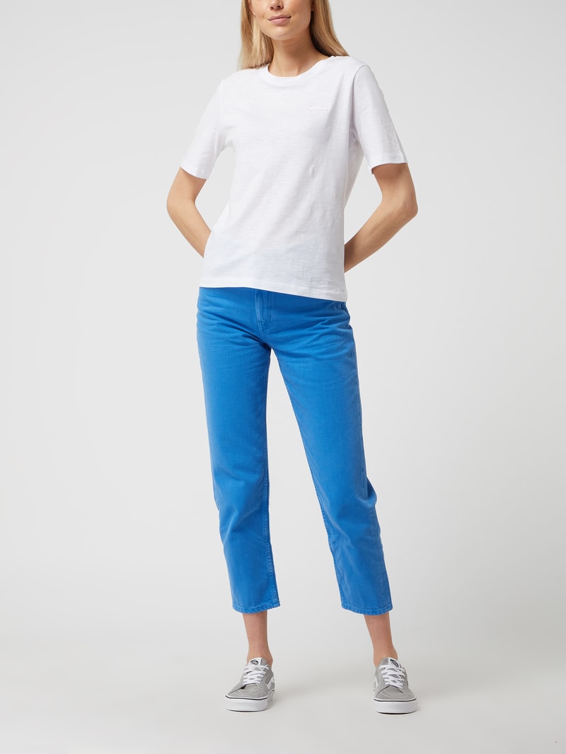 Cropped Mom Fit Jeans aus Baumwolle in ozean blau