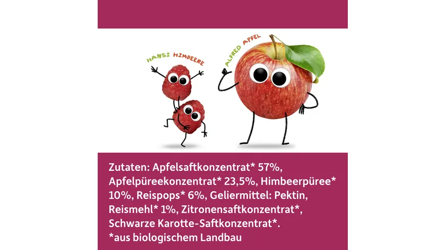 Freche Freunde Bio Fruchtgummi Apfel-Himbeere mit Reispops 30 g