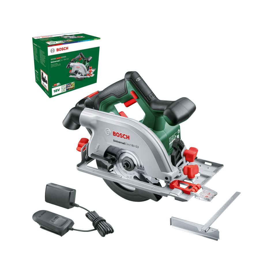 Bosch Green 06033B1402 UniversalCirc 18V-53 Akku-Kreissäge mit 1x 2,5 Ah Akku und Ladegerät AL 18V-20 im Karton