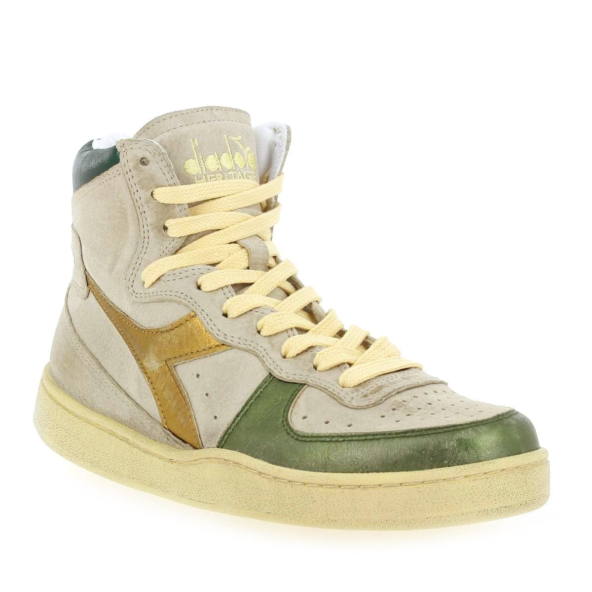 Diadora heritage  MI BASKET METAL OYSTER - Blanc cassé Doré