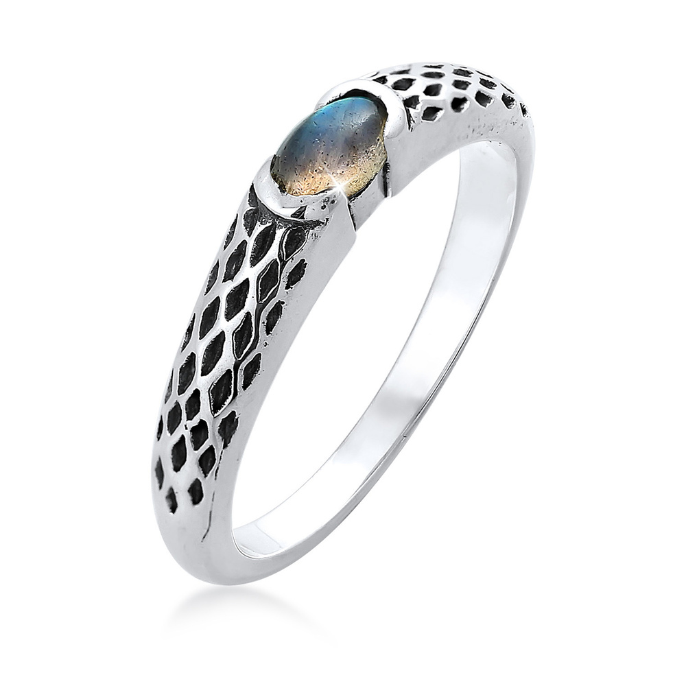 KUZZOI KUZZOI Bague Homme Bande Vintage Usagé avec pierre labradorite en argent sterling Bague