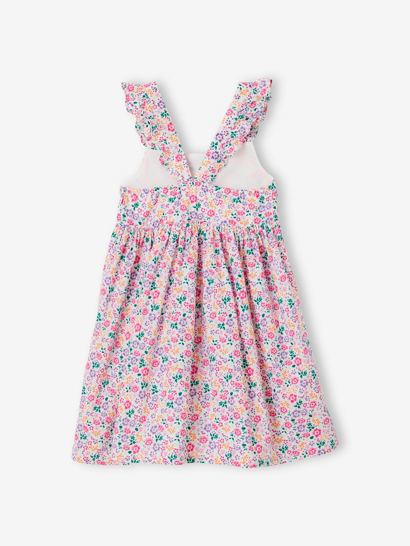 Robe à fleurs bretelles volantées fille blanc imprimé