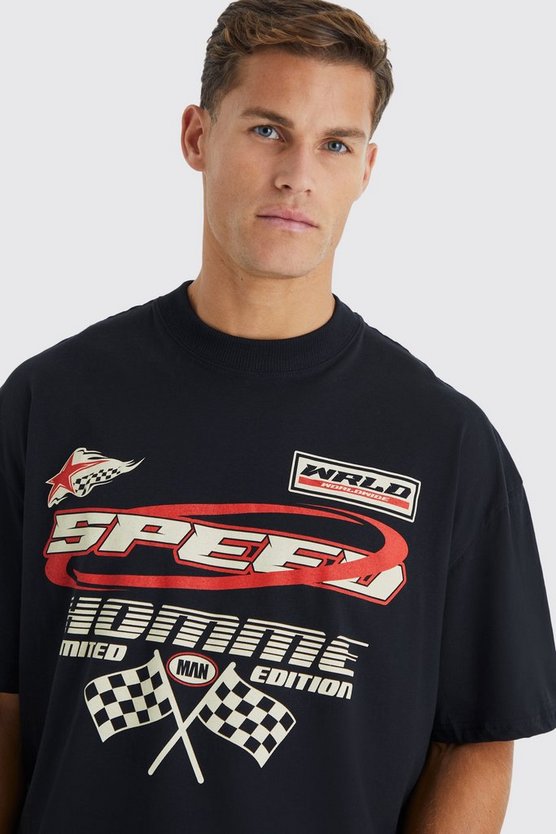 Tall Oversize T-Shirt mit Moto Racing Print