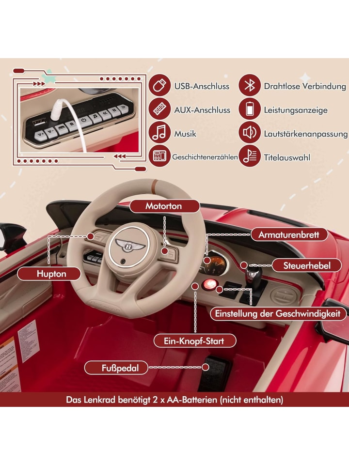 COSTWAY 12V Bentley Elektroauto ab 3 Jahren in Rot günstig kaufen onesize