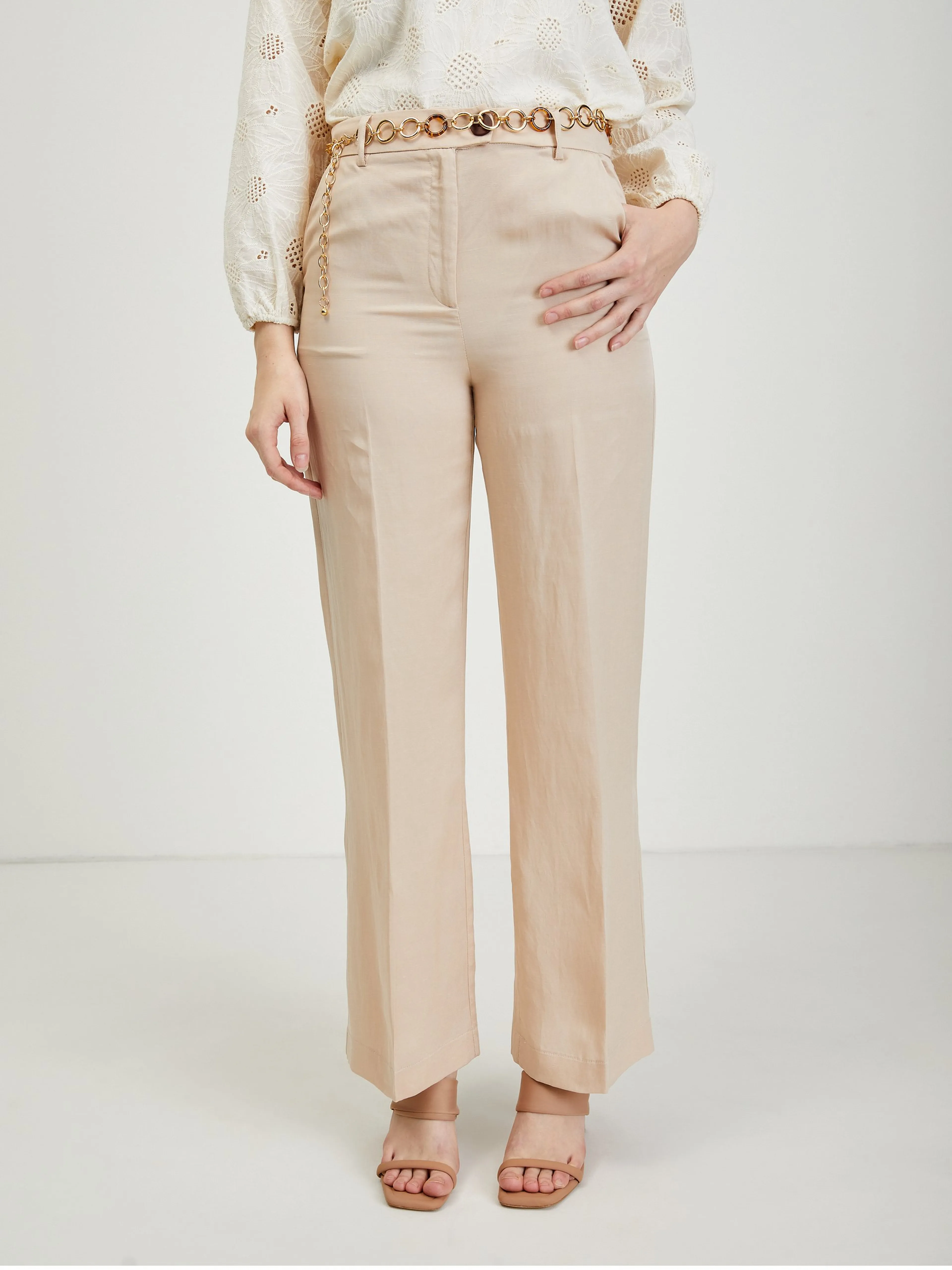 Beige Damenhose mit Leinen ORSAY