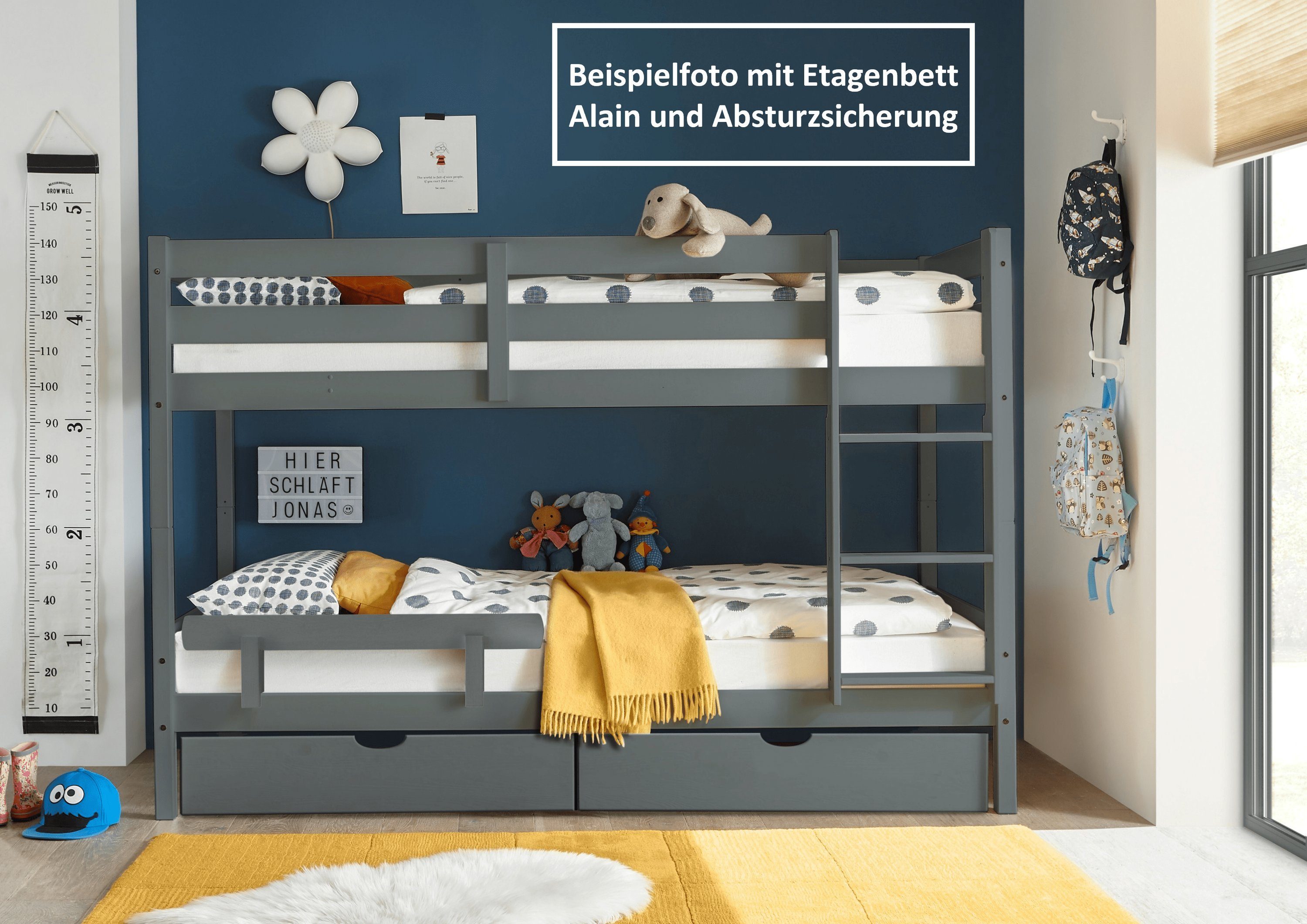 Kindermöbel 24 Bettschubkasten Alain Kiefer grau auf 4 Rollen