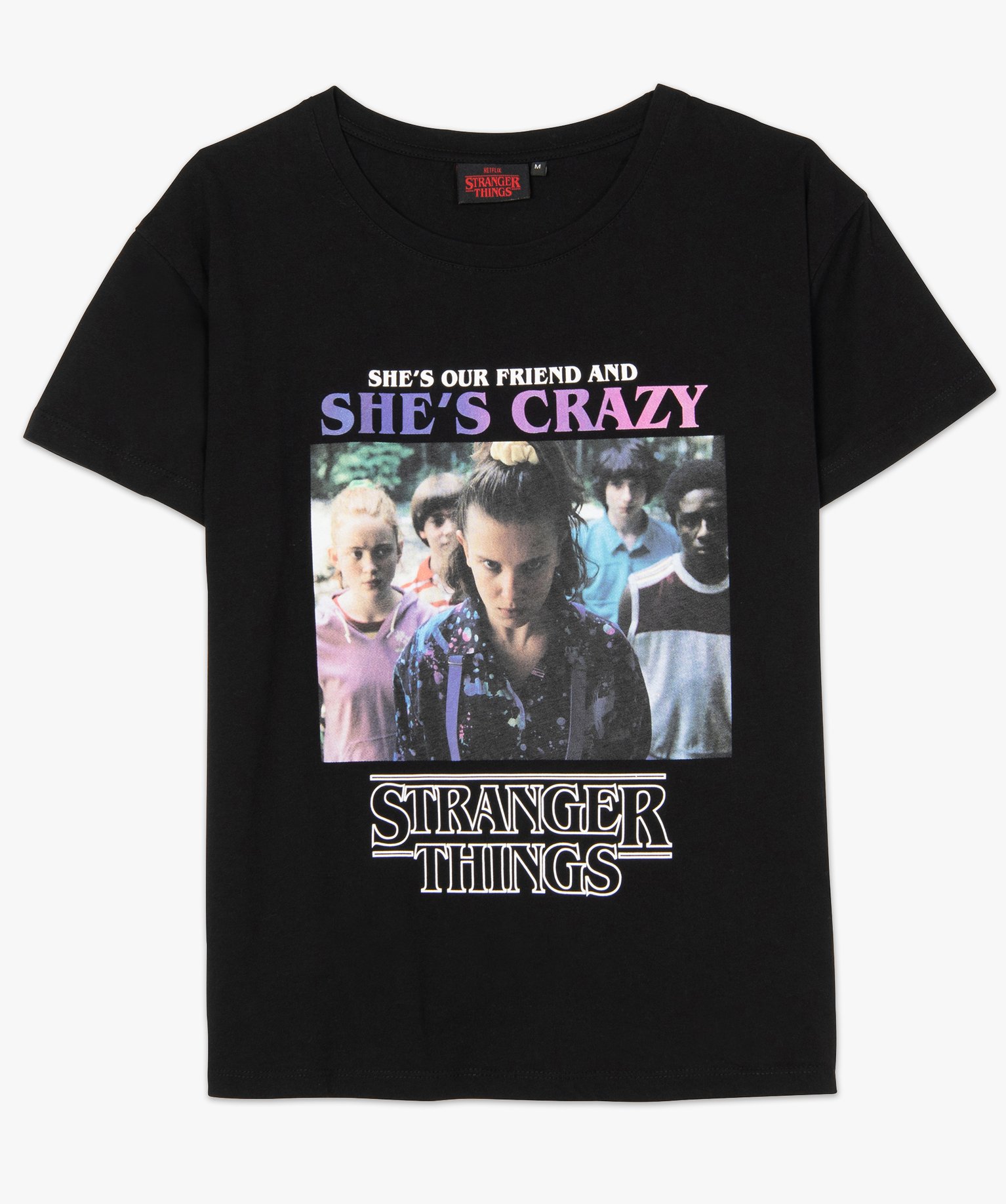 Tee-shirt femme avec motif photo – Stranger Things noir | GEMO