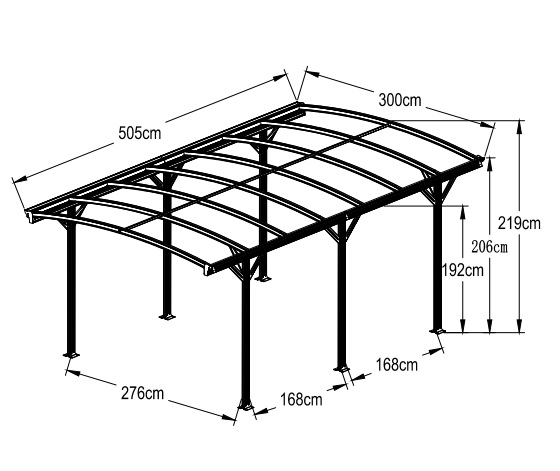 Powertec Garden Design Carport, Autoüberdachung Garage Unterstand - Anthrazit ca. 505 x 300 x 192/219cm