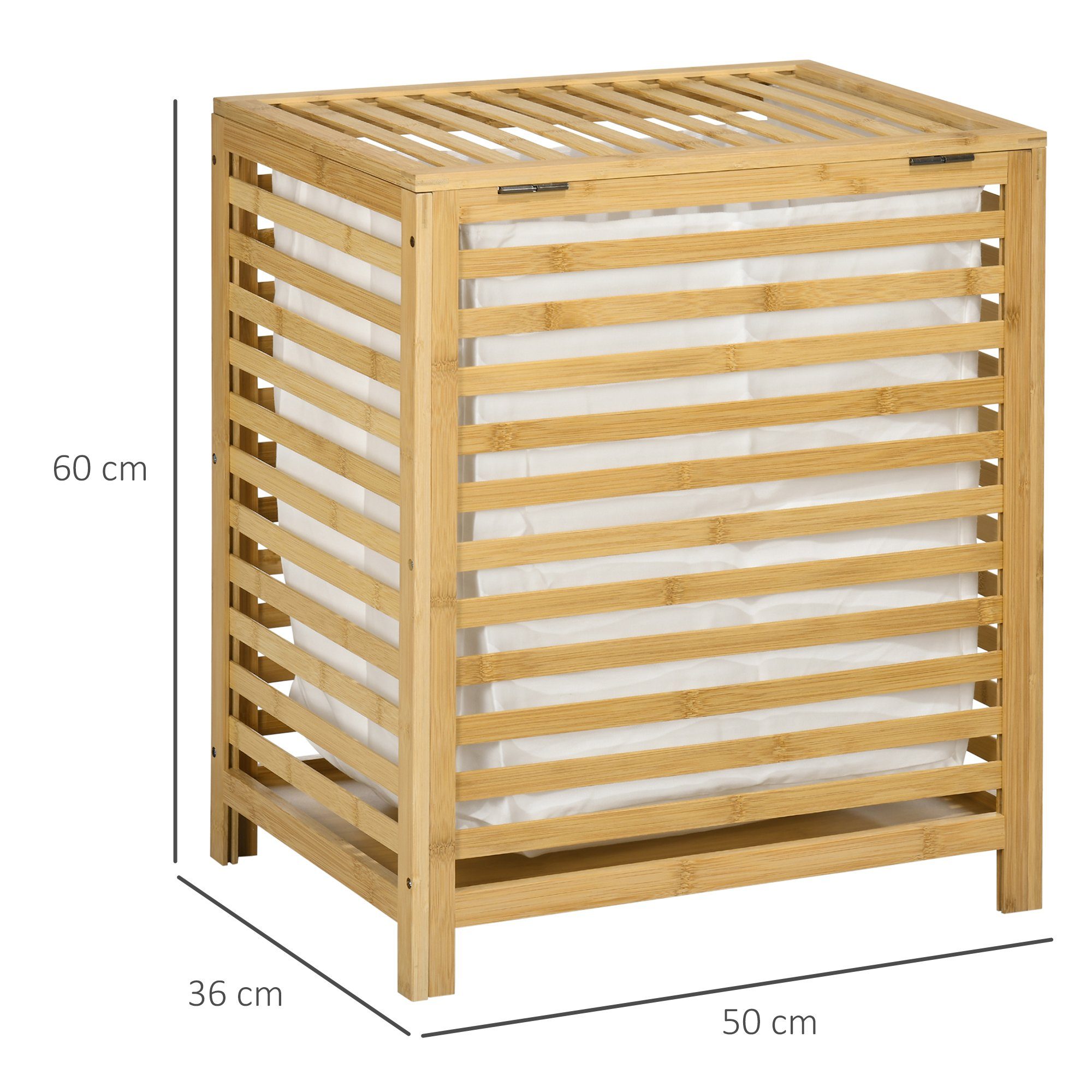 HOMCOM Wäschekorb Wäschesammler aus Bambus, Wäschekorb für Bad, Wäscheständer (Wäschebox, 1 St., Wäschetruhe), mit Deckel und entnehmbarem Wäschesack