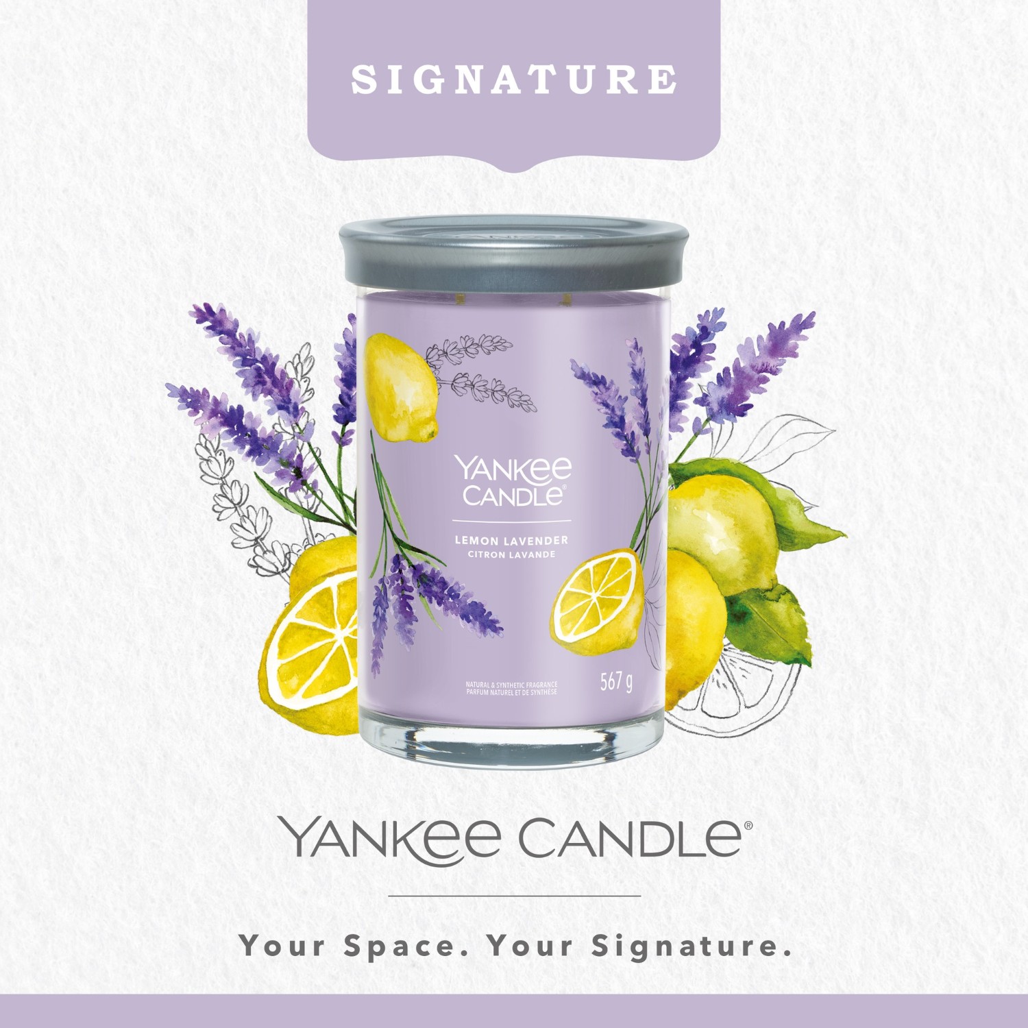 YANKEE CANDLE Velika čaša s mirisom limuna i lavande