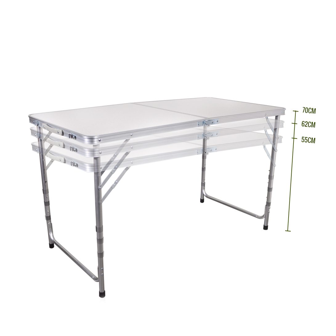 TroniTechnik Klapptisch Klapptisch Campingtisch, Klappbarer Mehrzwecktisch (in Weiß aus Aluminium, für Terrasse, höhenverstellbar bis 70cm), Wetterfest und trag für Garten, Camping, Balkon